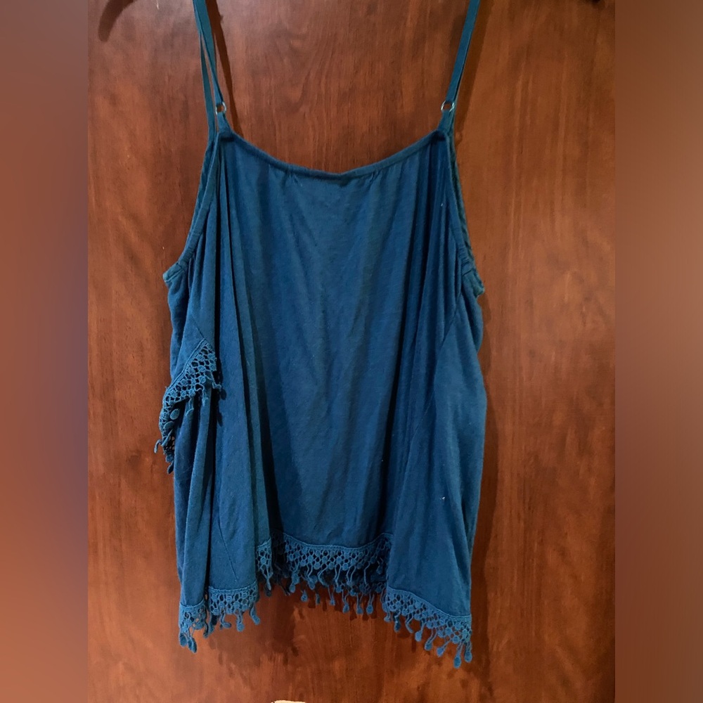 American Rag Teal Sleeveless Camisole with Crochet Hem - Picture 4 of 4